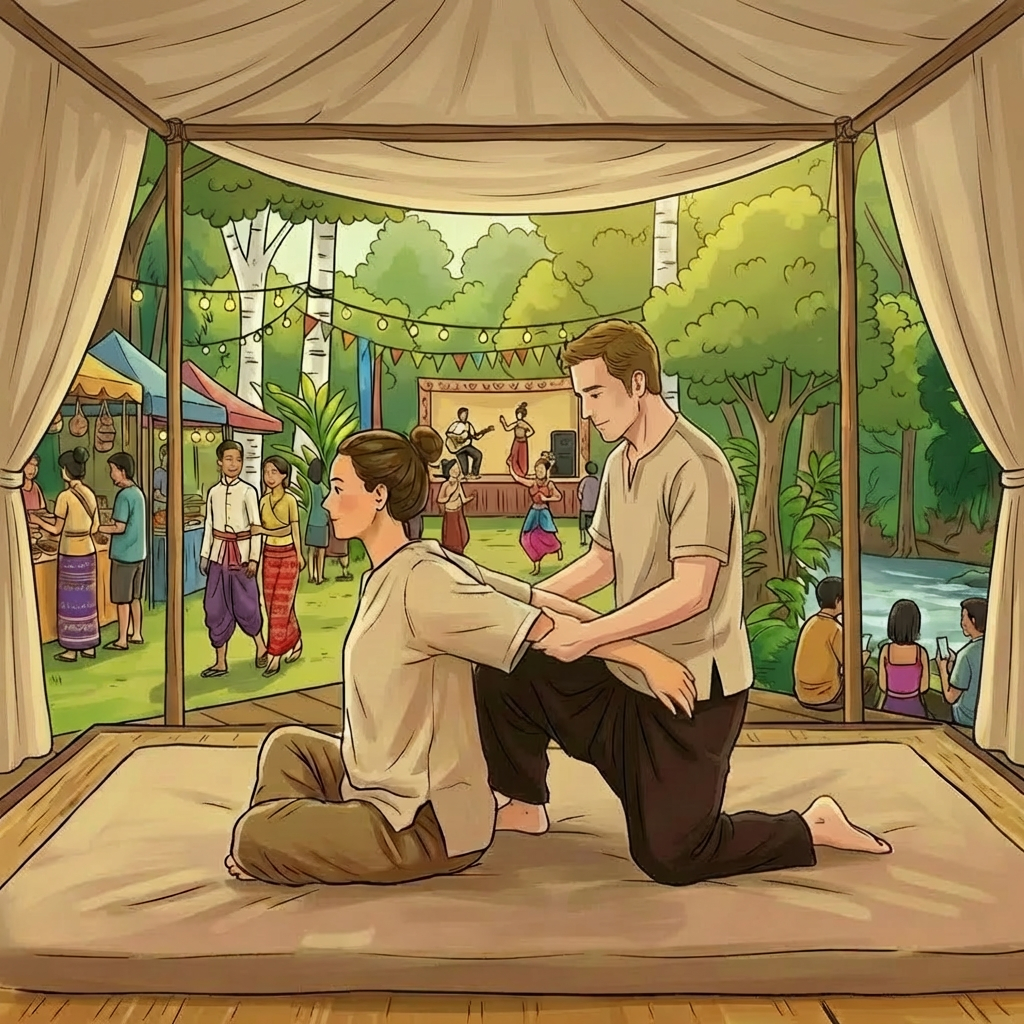 Traditional Thai massage in a serene tropical setting